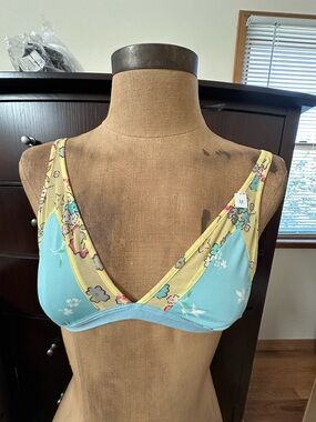 Gap Vintage Light Blue Floral Bralette with Yellow Trim size medium nwt